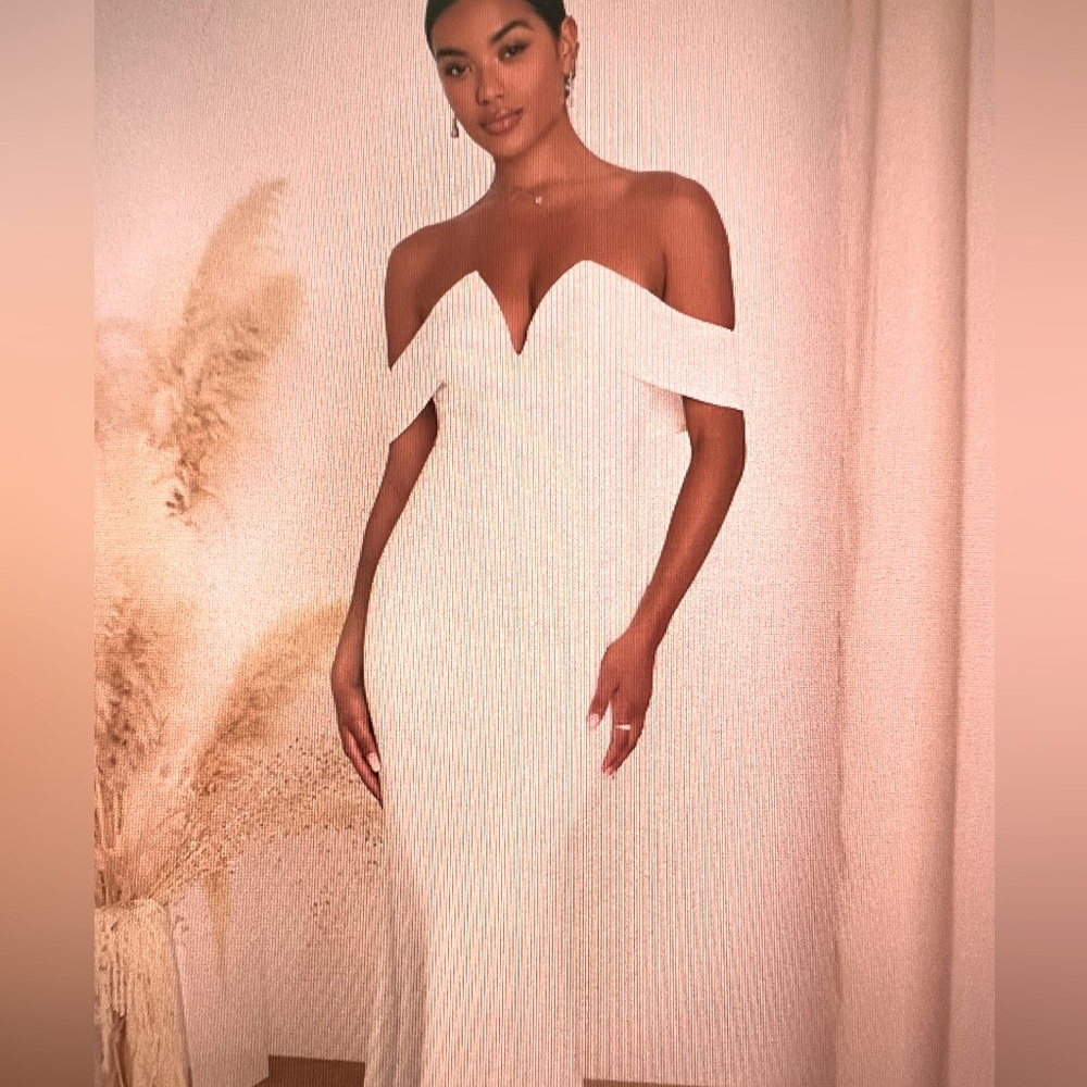 Ivory off the shoulder mermaid maxi dress from Lulus